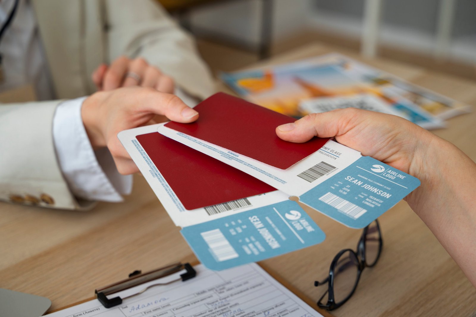 high angle woman working as travel agent